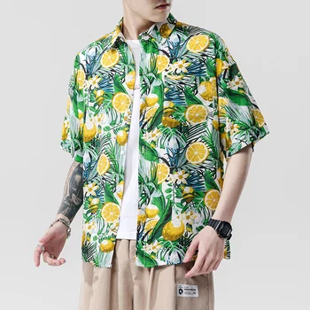 

Summer Style Men's Casual Beach Shirts Short Sleeve Floral Print Shirt Plus Size Mens Clothes M-5XL