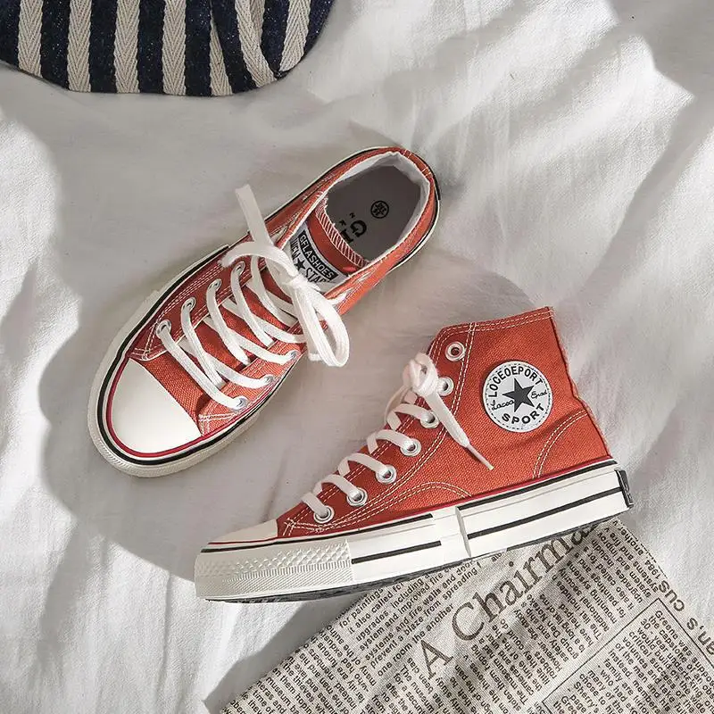 

2019 Summer Canvas Korean-style WOMEN'S Canvas Shoes Lace up Front Anti-slip WOMEN'S Shoes IU Small Dirty Orange