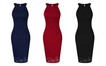 

Yfashion Yesfashion Women's Halter Neck Slim Fit Lace Midi Bodycon Sheath OL Cocktail Party Dress