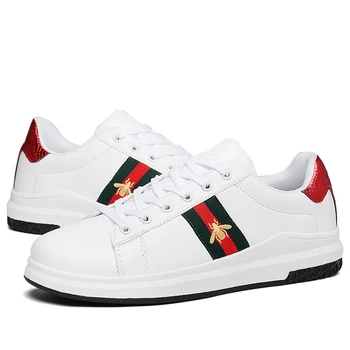 

2020 Men Shoes little honeybee White Casual Leather Flat Shoes Lace-up Low Top fashion Male Sneakers Classic adult Shoes