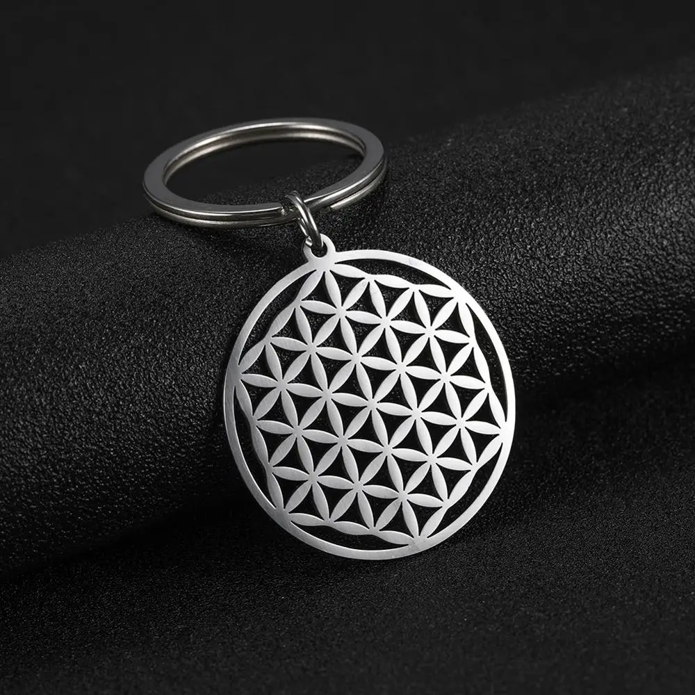 

My Shape King Ring Flower of Life Key Chain 316L Stainless Steel Pendant Cut out Jewelry New Year Gift For Women/Men Keyholder