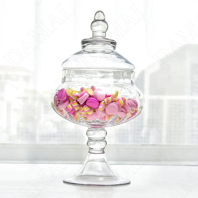 Creativity Tall Feet Clear Storage Jar with Lid European Modern Grain Dispenser Coffee Table Desktop Candy Snacks Glass Bottle 3