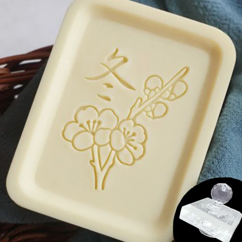 Lotus Plum Blossom Flower Pattern Handmade Soap Stamp, Clear DIY, Natural Acrylic, Decorative Soap Making, Custom Printing Tools