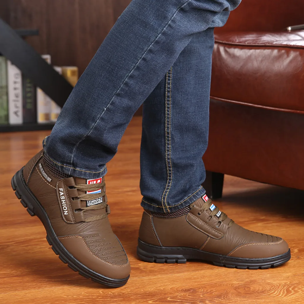 Мужская повседневная обувь; зимняя теплая хлопковая обувь; zapatillas hombre; обувь с мягкими вставками для папы; нескользящая обувь на высоком каблуке со шнуровкой
