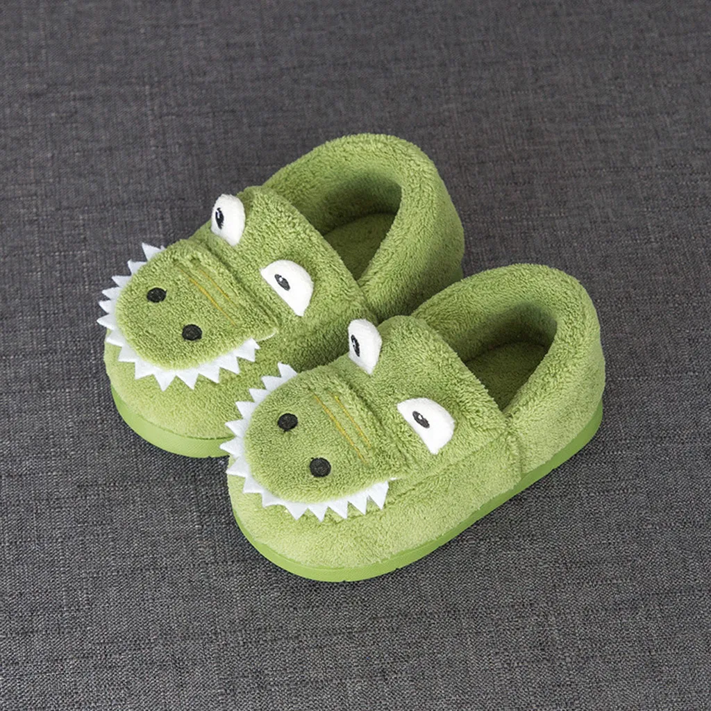 Пушистая детская обувь для маленьких мальчиков и девочек; теплые домашние тапочки с милыми животными; сандалии на плоской подошве; милая домашняя обувь для малышей; Прямая поставка - Цвет: Green