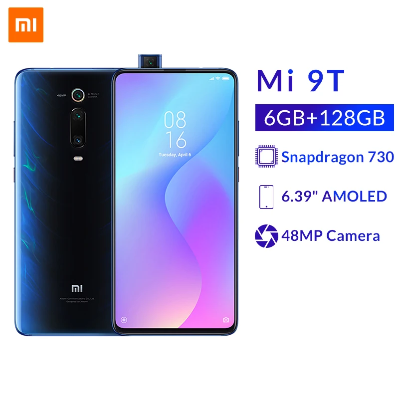 Xiaomi Mi 9T 6 ГБ 128 Snapdragon 730 мобильный телефон 48MP AI задняя камера 4000 мАч 39 &quotAMOLED дисплей