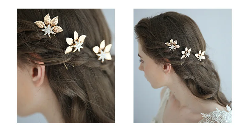 C194 Europe And America Handmade Headdress Man-made Diamond Leaf Bride Hairpin U-Shaped Diamond Set Wedding Accessories