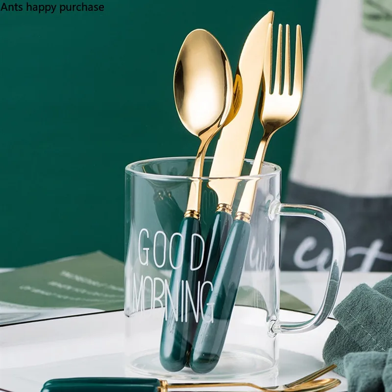 Зеленый посуда Нержавеющая сталь западные столовые приборы домашнего Керамика ручка столовые приборы стейк Ножи десерт Кофе ложка, вилка для фруктов