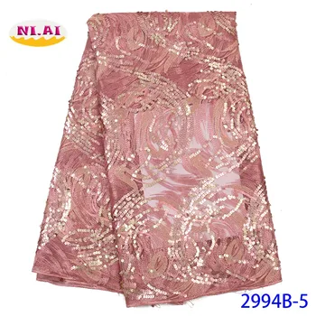 

NIAI Latest French Nigerian Sequins Lace Fabrics 2019 High Quality Lace Tulle African Lace Fabric For Wedding Dress XY2994B-5