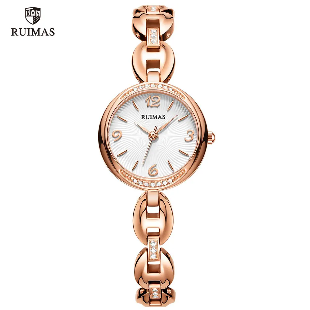 

RUIMAS Ladies Luxury Quartz Watches Rose Gold Simple Elegant Wristwatch for Women Girls Waterproof Watch Relogio Feminino 596