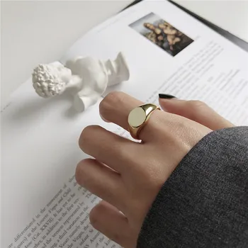 

RUIYI Minimalist Women Smooth Surface Simplicity Gold Rings Geometric Simple 100% 925 Sterling Silver Jewelry Glaze Niche Rings