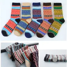 5 пар, мужские винтажные вязаные носки из искусственной шерсти, теплые носки с цветными полосками