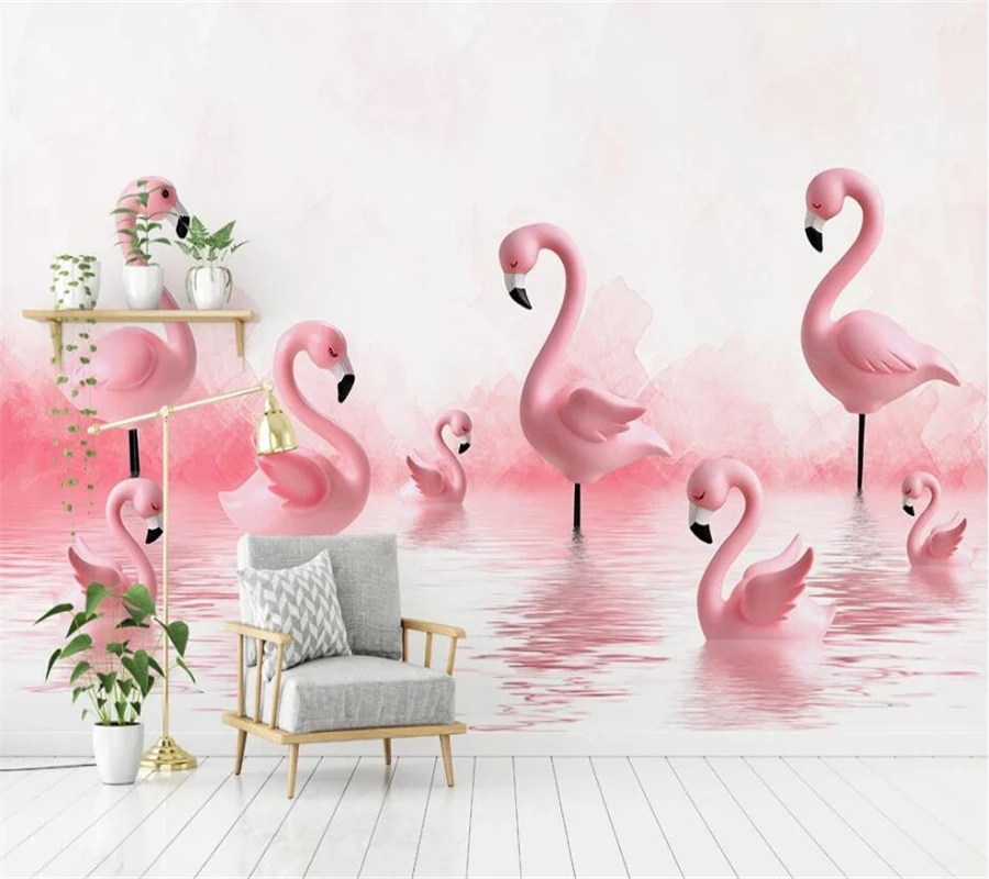 

beibehang Custom wallpaper modern minimalist 3D flamingo children room background wall living room bedroom mural papel de parede