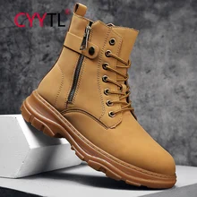 

CYYTL Fashion Men's Leather Boots Side Zipper Ankle Outdoor Walking Shoes Casual Winter Thick Sole Work Motorcycle Booties