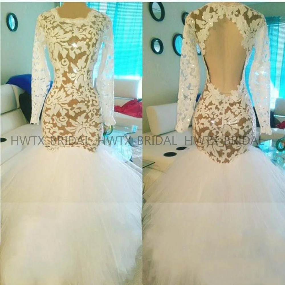 Модное кружевное вечернее платье Robe de soiree, длинные рукава, открытая спина, сексуальное Белое длинное фатиновое торжественное выпускное платье на заказ