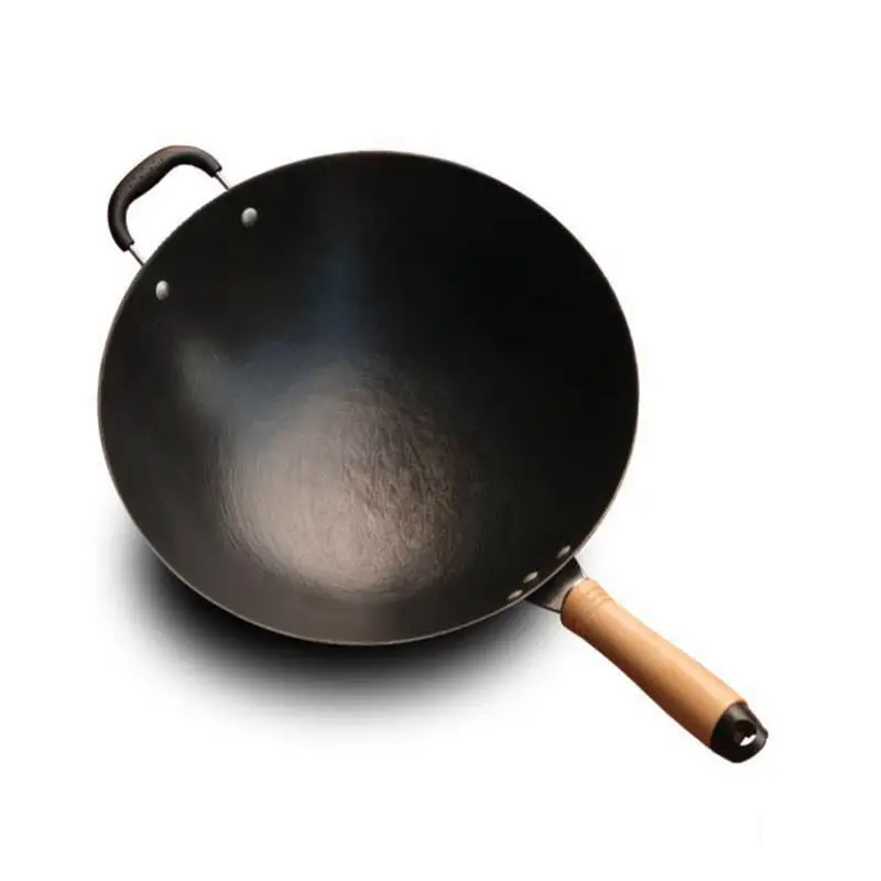Cast Iron Wok Home Uncoated Manual Non-stick Pan Round Bottom Induction Cooker Gas Stove Frying Cooking Non Stick | Дом и сад