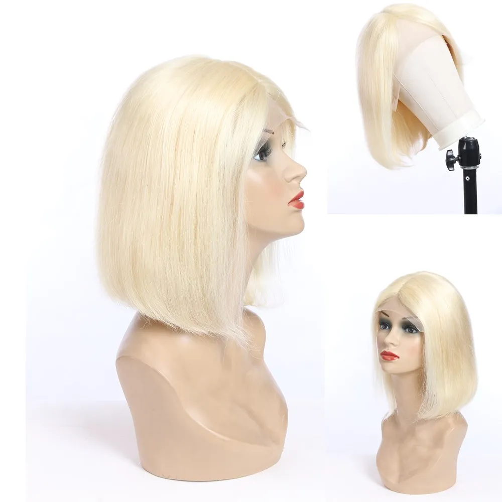 

AnnaJoy 613 Bob Blonde Lace Front Wig Human Hair T Part 13*1 Straight 12" 14" 16" HD Transparent 150% 180% Blonde Bob Wigs