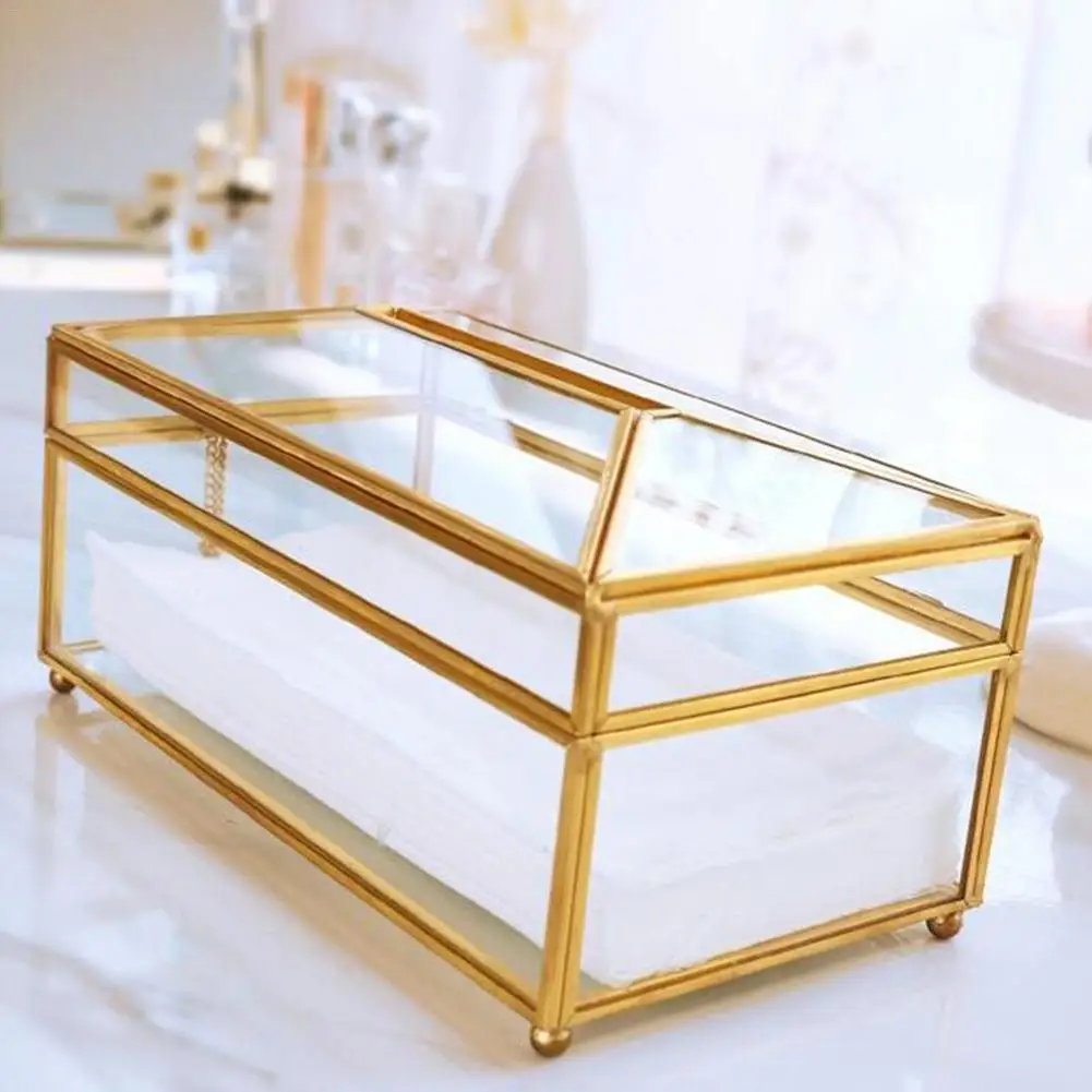 Европейская Золотая стеклянная Роскошная домашняя тканевая коробка для гостиной макияж коробка для салфеток шкатулка с зеркалом крышка коробка-держатель для салфеток