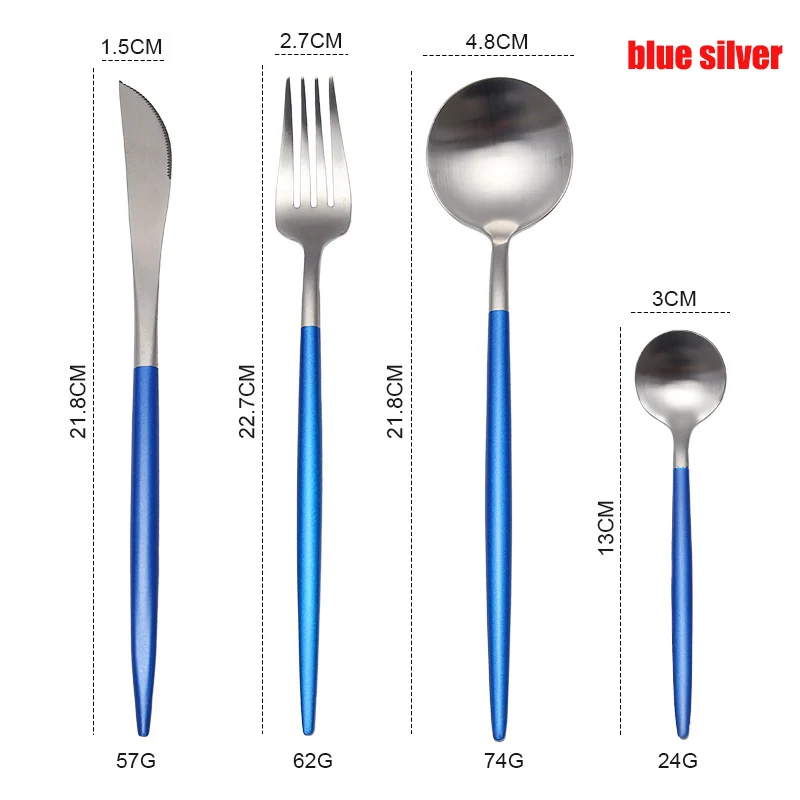 blue silver Spklifey набор посуды из нержавеющей стали набор столовых приборов Ложка Вилка Нож Западный стальной столовый набор для кухни аксессуары для дома - Color: blue silver