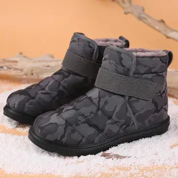 

Fashion Men Boots Waterproof Non-slip Women Ankle Snow Boots Shoes Warm Fur Plush Hook & Loop Man Winter Shoes Man Footware