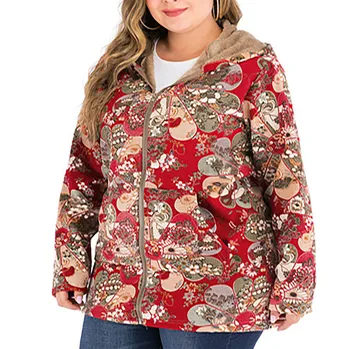 

Plus Size S-5xl Women's Autumn Jacket Winter Warm Print Plush Hoodie Coat Fashion Pocket Zipper Long Sleeves Outwear Femme#3