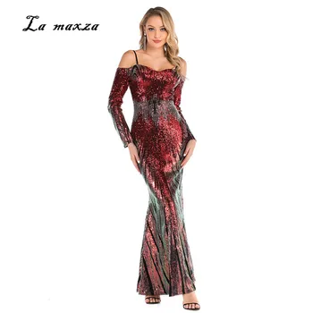 

Plus Size Women Summer Dress 2020 Sequiend Sexy Vintage Party Night Dress Bodycon Maxi Dress
