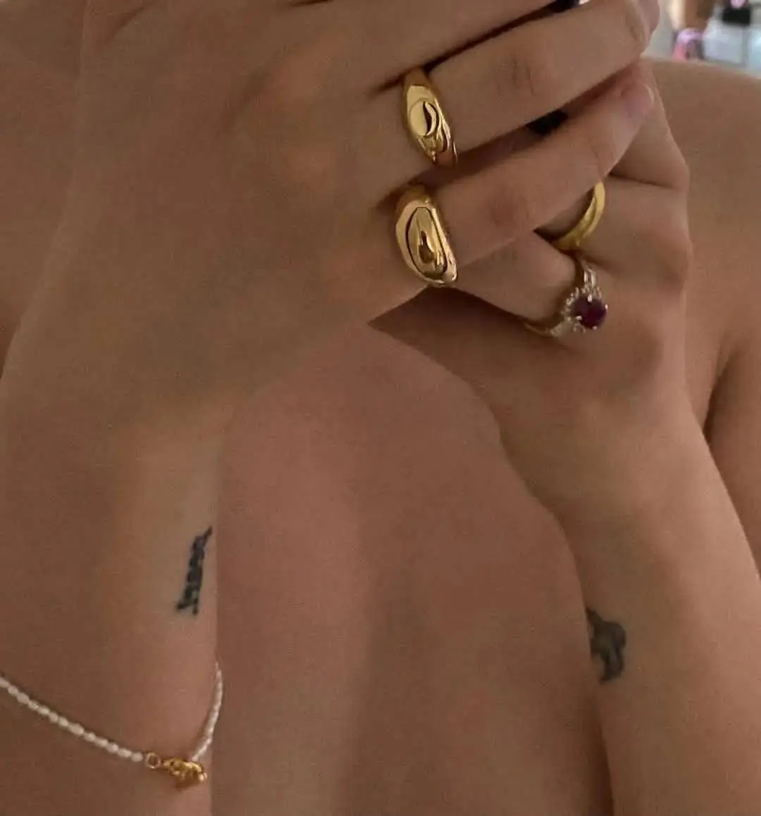 2pcs Punk Hip-hop Chunky Rings for Women Girls Trendy Geometric Circle Stack Gold Ring Minimalist Party Wedding Jewelry - Image 3