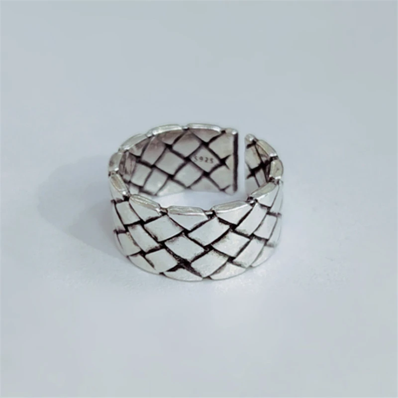

Punk Rock Cocktail Vintage Big Rings For Women 925 Real Silver Retro Cross Wide Surface Adjustable Antique Ring Weaving Jewelry