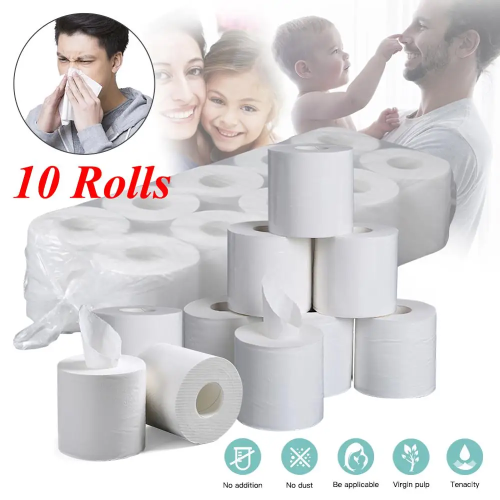 

10 Rolls Toilet Tissue 4-Layer Home Bath Roll Paper Soft Toilet Paper Skin-friendly Paper Towels