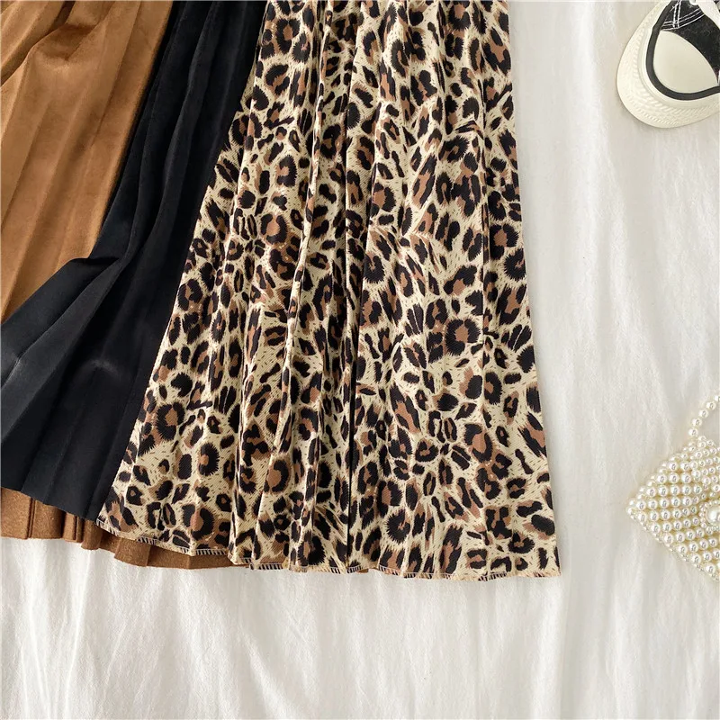 Женская осенне-зимняя новая юбка с эластичной резинкой на талии, необычная леопардовая Лоскутная трапециевидная юбка, длинная Плиссированная юбка с принтом, Falda ML401