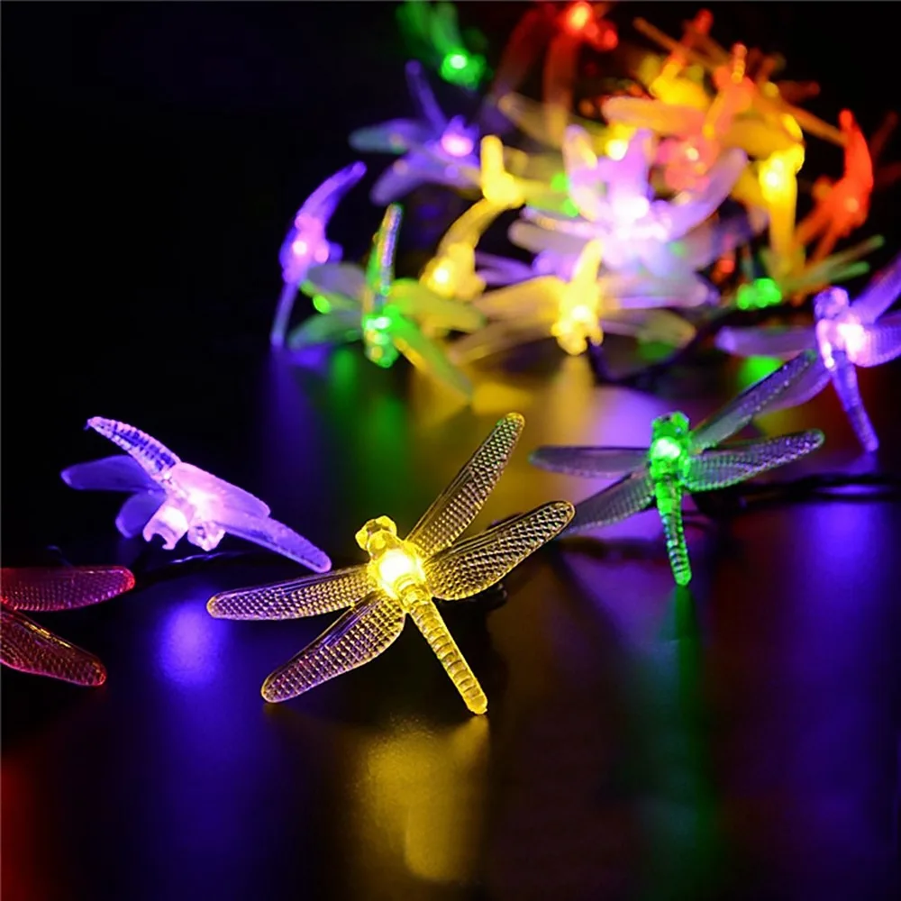 Outdoor Solar-powered String Lights 20LED Dragonfly Holiday Wedding Party Courtyard Landscape Lights Cross Border