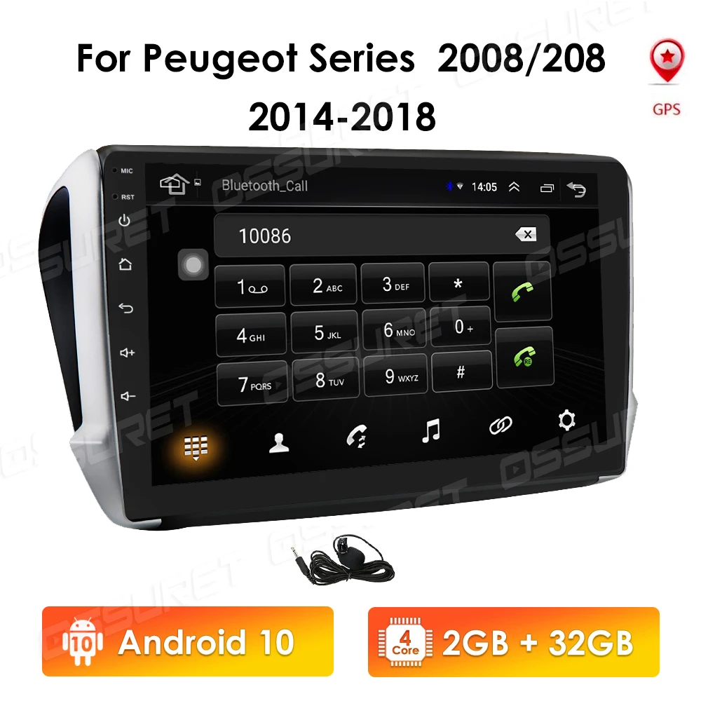 2G+32G Android 10 for PEUGEOT 2008 208 Series 2012