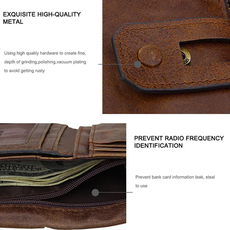 1 PC Men Short Wallet Vintage Genuine Leather Double Zipper Anti-RFID Wallet Solider Color Credit Card Holder Clutch Wallet