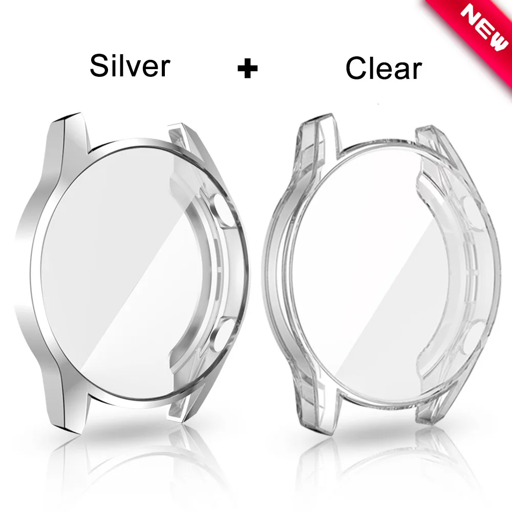 silver-clear 2 шт., мягкий ультра-тонкий защитный силиконовый чехол из ТПУ для huawei Watch GT 2, Сменный Чехол, ремешок, аксессуары для умных часов - Цвет: silver-clear
