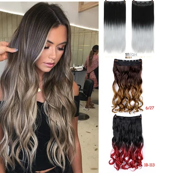 

24 inches Women ombre braids wave brown Hair Extensions clip in Straight Wavy curly Synthetic fiber Hairpiece wig heat resistant