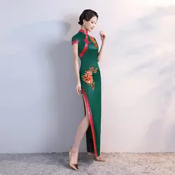 Негабаритный 4XL Элегантный Искусственный шелк вышивка ручной работы Кнопка Сельма традиционное китайское Ципао женское платье винтажное