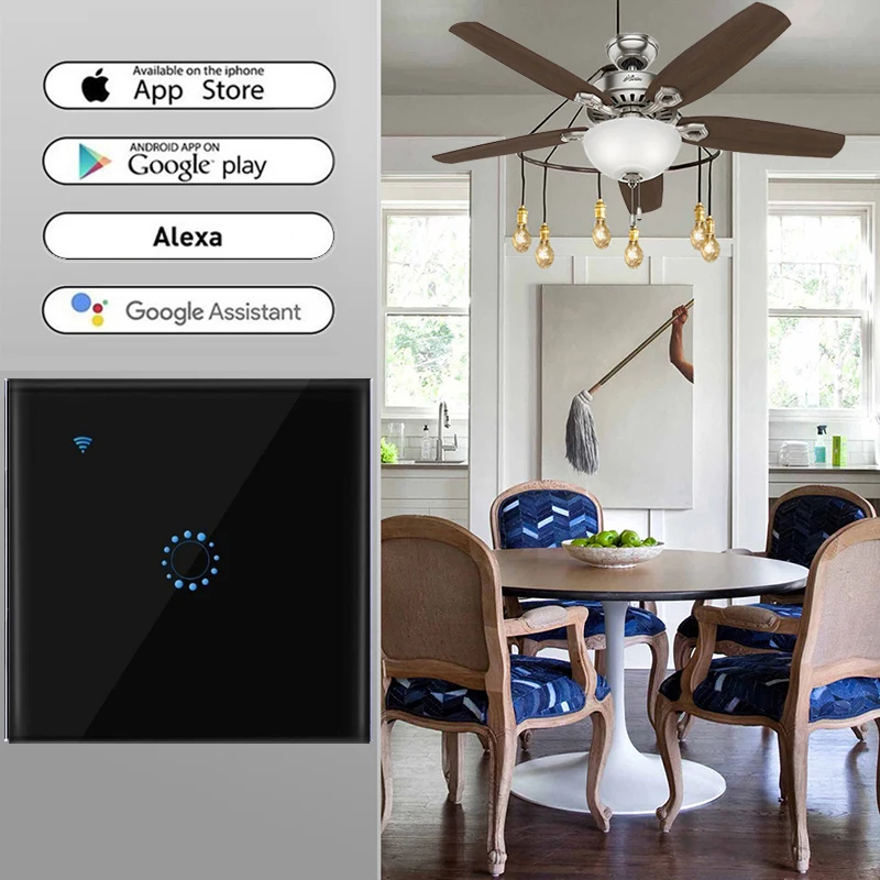Сенсорный выключатель, умный переключатель, панель, настенный выключатель, 1 комплект, wifi, светильник, переключатель, стандарт ЕС, работает с Alexa Google Home