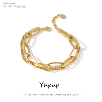 

Yhpup Fashion Link Chain Stainless Steel Bangle Bracelet for Women Exquisite Gold Metal Bracelet Jewelry Girl Beach Gift брелок