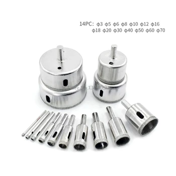 

14pcs Diamond Coated Drill Bit Set Tile Marble Glass Ceramic Hole Saw Drilling Bits For Power Tools 3mm-70mm