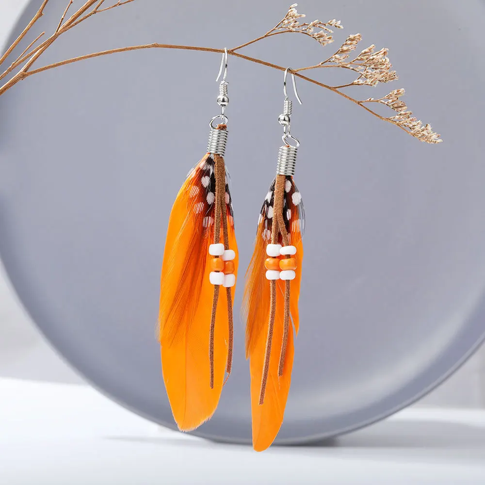 Beads Peacock Feather Stud Earrings Ethnic Women Bohemian Fairy Accessories Leaf Vintage Charms Jewelry Making