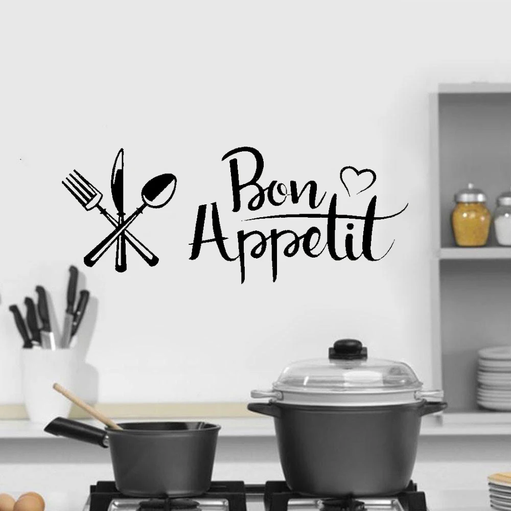 

1 pcs 3D New Kitchen bon appetit wall sticker DIY Knife And Fork Removable Wall Decal Family Home Sticker Mural Art Home Decor