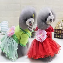Флисовое бархатное платье с красивым цветком собаки принцесса одежда для свадебной вечеринки