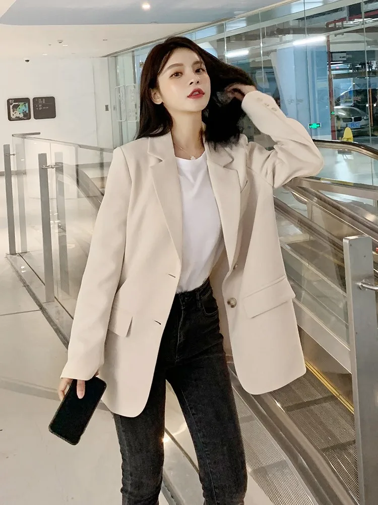 Women  Office Lady Wear Suit Blazer Solid Casual Single Breasted Coat Jacket formal  Long Sleeve Notched Collar Blazers