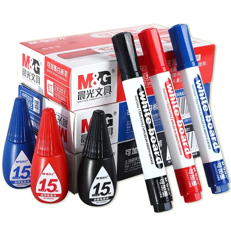 Erasable Whiteboard Marker Pen 3pcs Whiteboard+ 1 bottle ink set office Dry Erase Markers Blue Black School Office Supplies