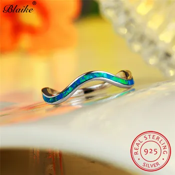 

Solid s925 Sterling Silver Ring Blue White Fire Opal Rings For Women Men Irregular Wave Ring Couple Engagement Thin Ring Jewelry