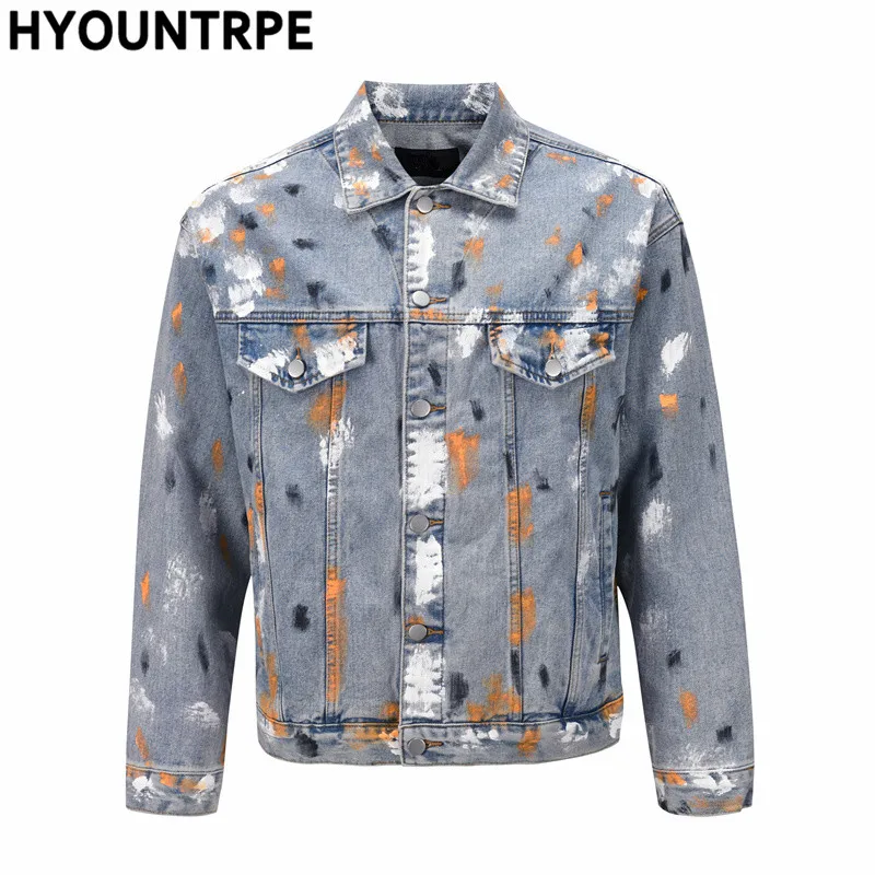 Mens Hip Hop Graffiti Denim Jean Jackest and Coats New Fashion Streetwear Retro Vintage Parka Harajuku Jacket Coat Hipster New