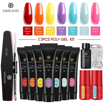 

SAVILAND 15ml Color Poly Nail Gel Nail Kit Fast Hard Nail Extension Soak Off UV Poly Nail Gel Nail Kit with Lamp Manicure