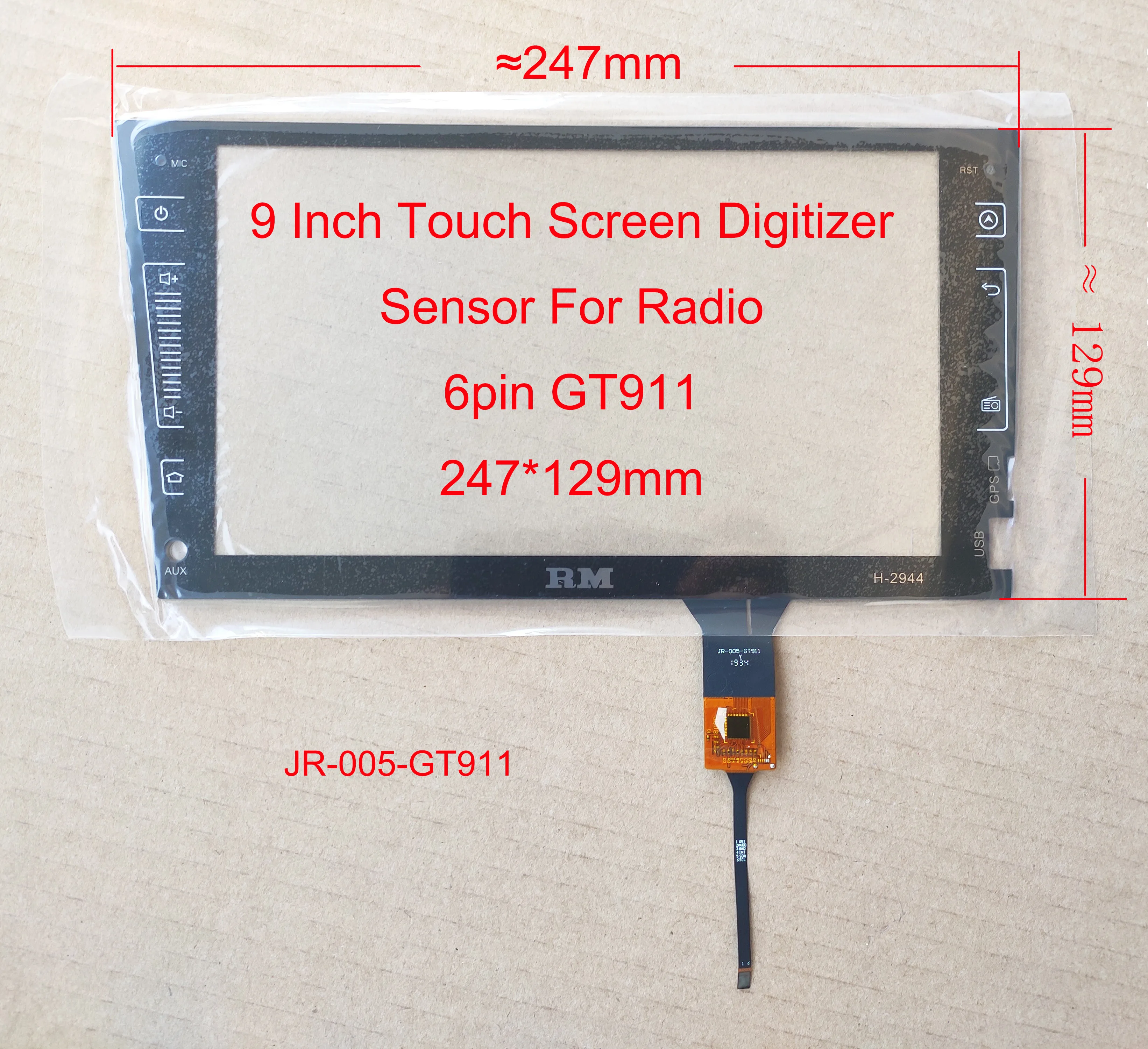 

9 Inch Sensor Digitizer Touch Screen Panel Hand Writer For Carplay Radio Capacitive 6Pin JR-005-GT911 247*129mm