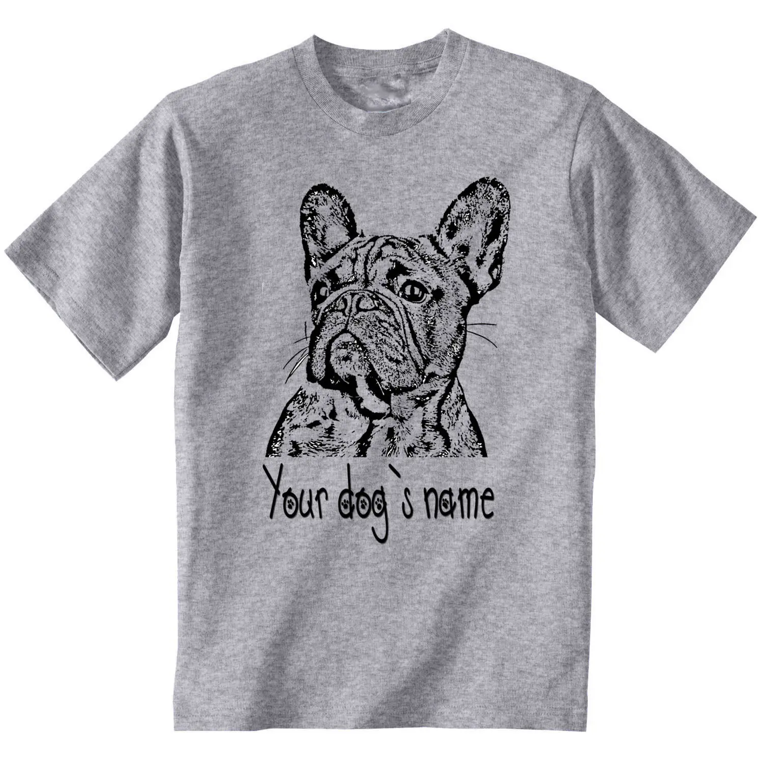 

FRENCH BULLDOG PERSONALISED WITH YOUR DOG`S NAME - COTTON GREY COTTON TSHIRT Summer Tops Tees T Shirt top tee