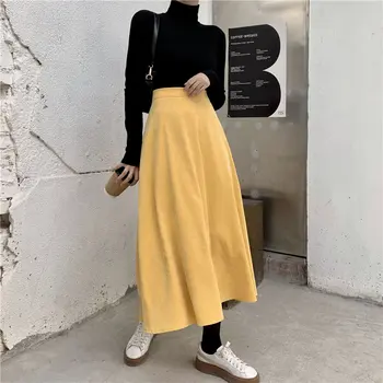 

Alien Kitty Women Solid Stylish Brief High Waist 2020 Fresh Slender Feminine Korean A-line Chic Loose Long Skirts 5 Colors